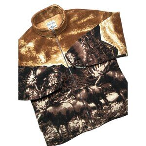 Vintage Resort Stop Mens XL Moose Landscape Cottage Nature Fleece Zip Up Sweater